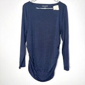 Soft Surroundings Size-XL Shimmer Blue Ruched Sides Long Sleeve Pullover Top